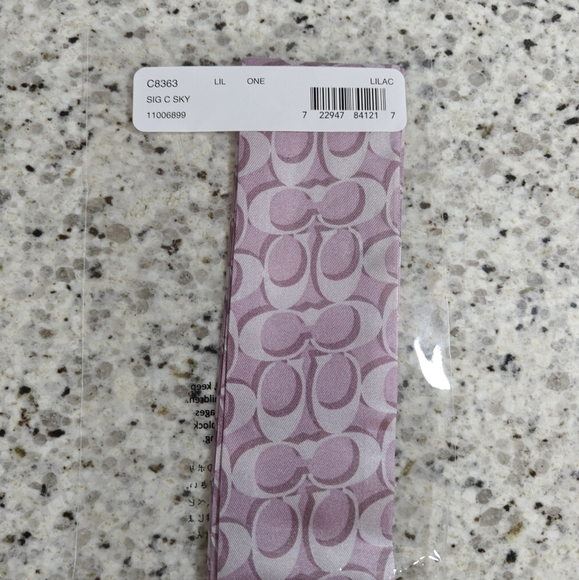Coach Signature Print Silk Skinny Scarf in Lilac - Picture 3 of 7